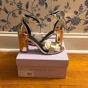 Madden Girl Shiny Gold Block Heels